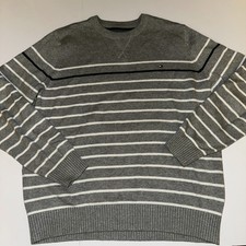 Tommy Hilfiger Premium Cotton Gray Stripe Crewneck Sweater Pullover Men's Size L