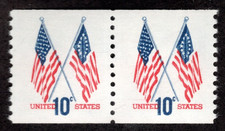 * US # 1519  (1973) 10c-MNH (US Flags) EFO:  Color Shift red into flag pole