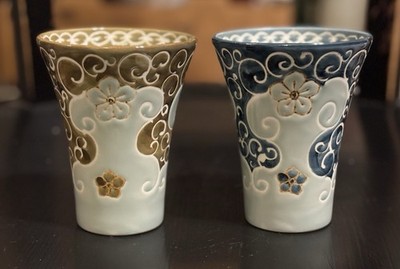 Hasami Ware Cups Arabesque Bellflower Pattern Saikai pottery (Saikaitoki) Japan