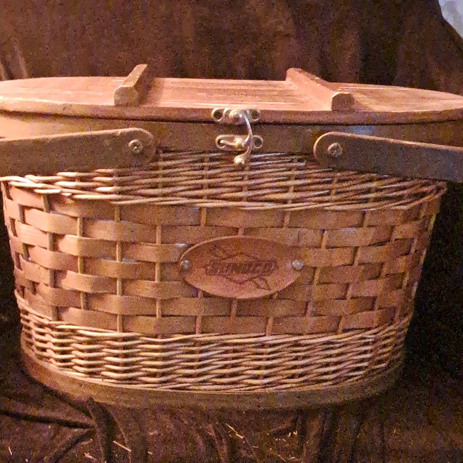 Picnic Time Vintage Wicker Picnic Basket Striped Lining Ware for 2