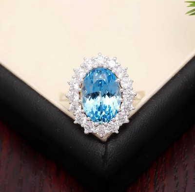 5.00 Ct Oval Cut Natural Aquamarine Diamond Wedding Ring 14K WhiteGold Size 8