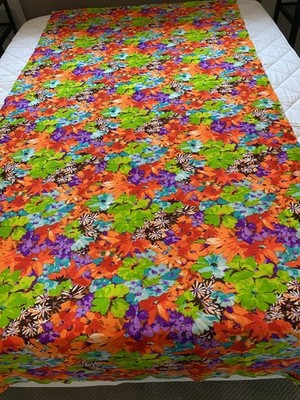 VINTAGE SPILKE'S SCREEN PRINTED FABRIC RETRO 1970 COLORFUL LARGE FLORAL 45''x93''