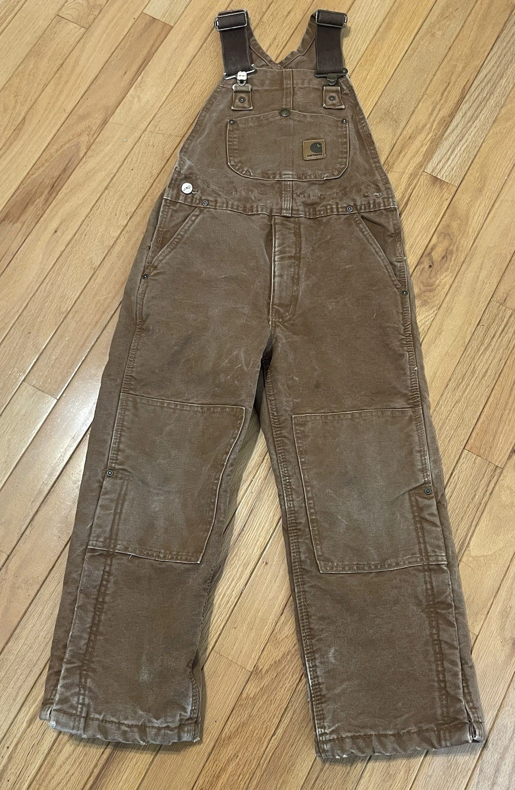 Vintage Carhartt Yourh Duck Canvas Lined Double Knee Overalls Brown Size M