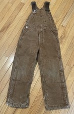 Vintage Carhartt Yourh Duck Canvas Lined Double Knee Overalls Brown Size M