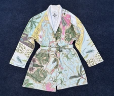WRAP UP By VP $218 Tropical Printed Short Robe in Dream of Palms Yellow One Size