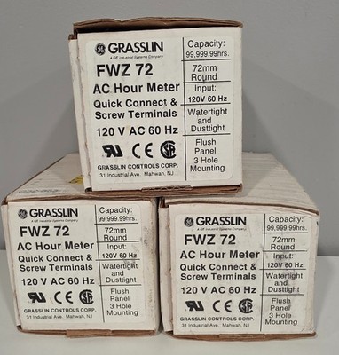 Grasslin FWZ 72 AC Hour Meter 120VAC 60Hz 