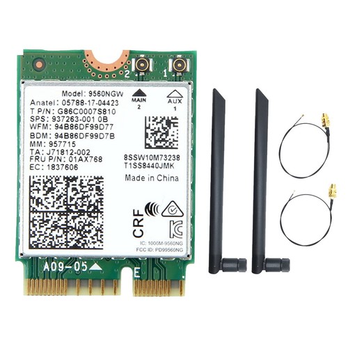 WLAN-Karte 9560NGW+2XAntenna 1730Mbps  AC 9560 2.4G+5G BT 5.0 802.11Ac M.2 4391