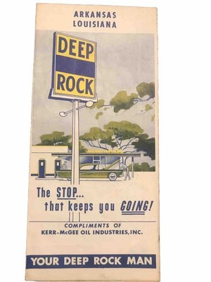 Vintage 1950s Deep Rock Oil Road Map:  GAS-OIL