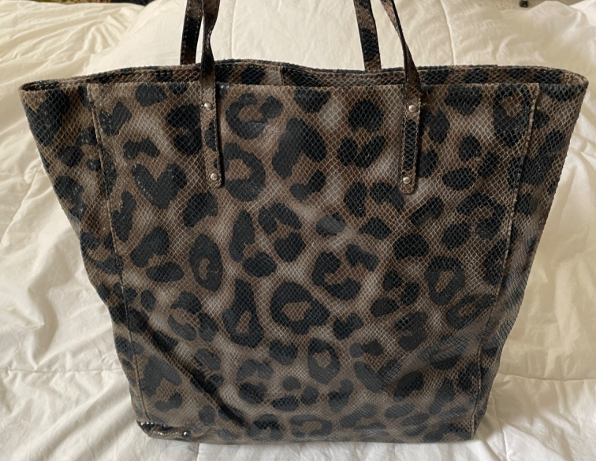 HALOGEN Python Print Leather Tote Bag Purse Handb… - image 1