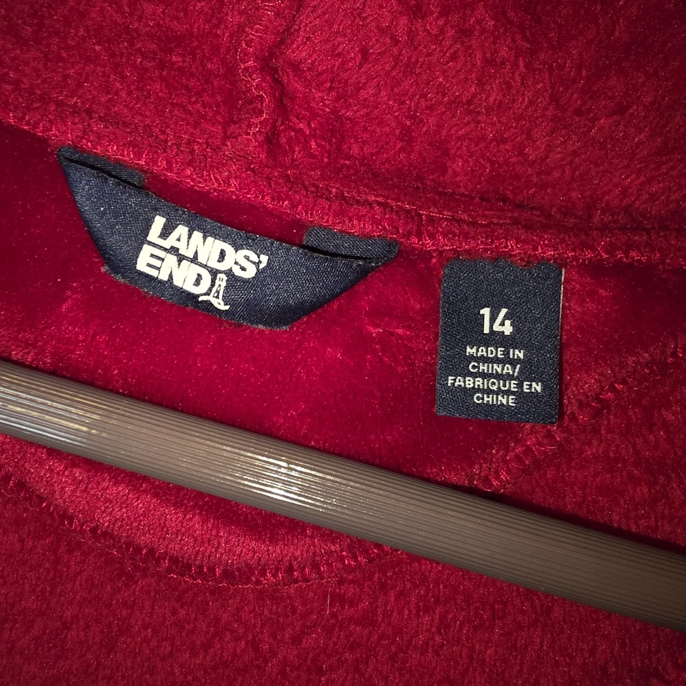 Lands End Suave Acogedora Bata Roja con Capucha Niños 14 Cálida Navidad Vacaciones Suave Foto 3 de 4