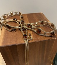 Possible ALICE CAVINESS Wire Mesh Brown Amber Glass Rhinestone Cab Necklace