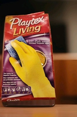 Vintage Playtex Living Gloves Flex Fit Comfort Cleaning Gloves Large Yellow Dish