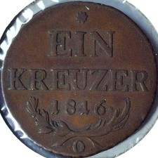 1816 O EIN KREUZER - 26.6 mm Copper - FRANCIS I ERA -AUSTRIA - FC 207