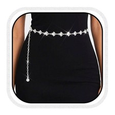 Silver Rhinestone Belt Sparkly Waist Chain Fashion Bling Dress Belts for Wome...