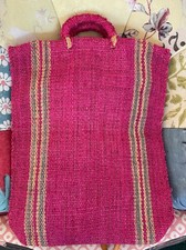 Mexican Market Mercado Large Woven Ixtle Tote Bag Colorful NEW Pink