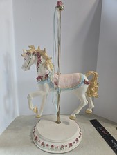 Vintage Carousel Horse Collectible Figurine Ribbons Brass Pole 17 In 5 Pounds