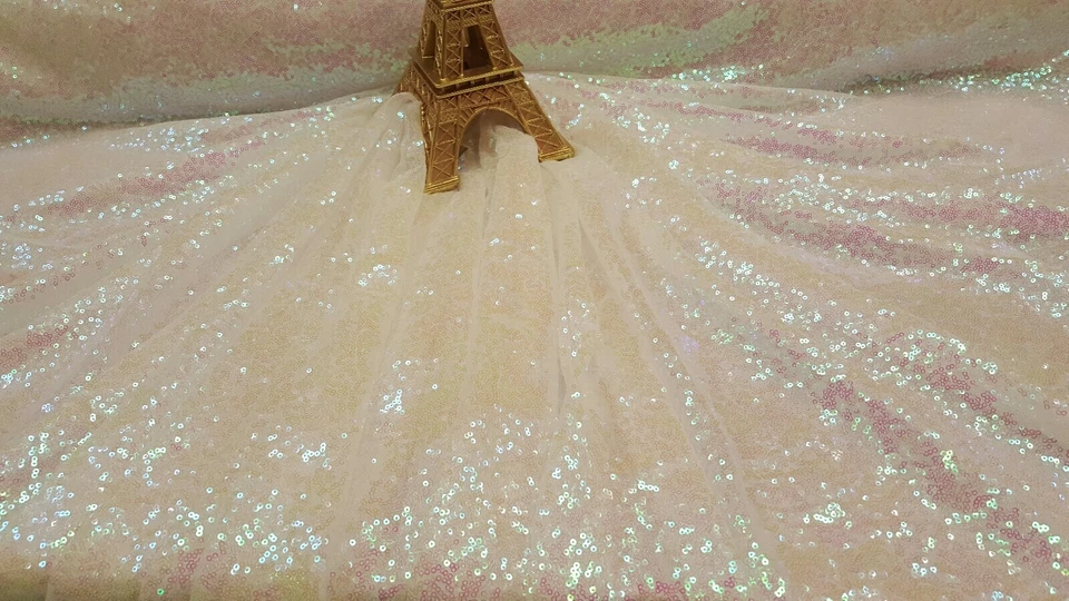 White Iridescent Sequin Hologram On Mesh Fabric By The Yard Dress Fashion - Image 4 of 4