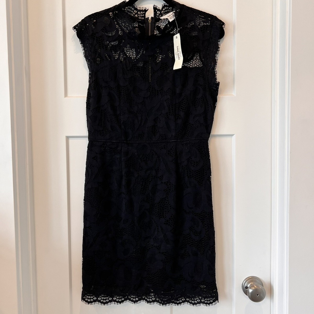 sans souci black lace dress Sans Souci Women’s Dress Black Bodycon Lace Overlay Sheath Large