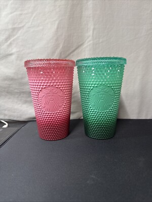 Starbucks Lot Of 2 Ombre Gradient Studded 16oz Grande Tumblers **NO STRAWS**