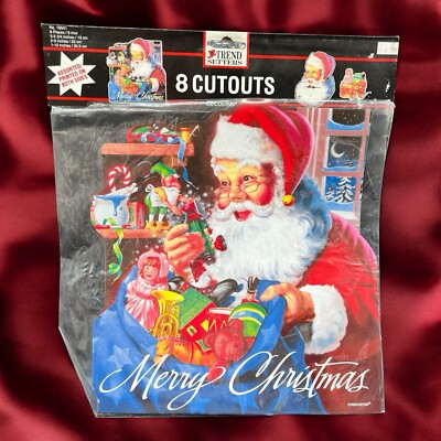 Unused NOS Christmas Santa Die Cut Cardboard Cutouts 8 Pack TREND SETTERS
