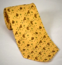 MINTY Hermes Yellow w/ Whimsical Monkey & Stars Pattern 100% Silk Tie 3.5 x 57