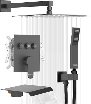 Shower System with Tub Spout Black Shower System with Spout Push Button 1711