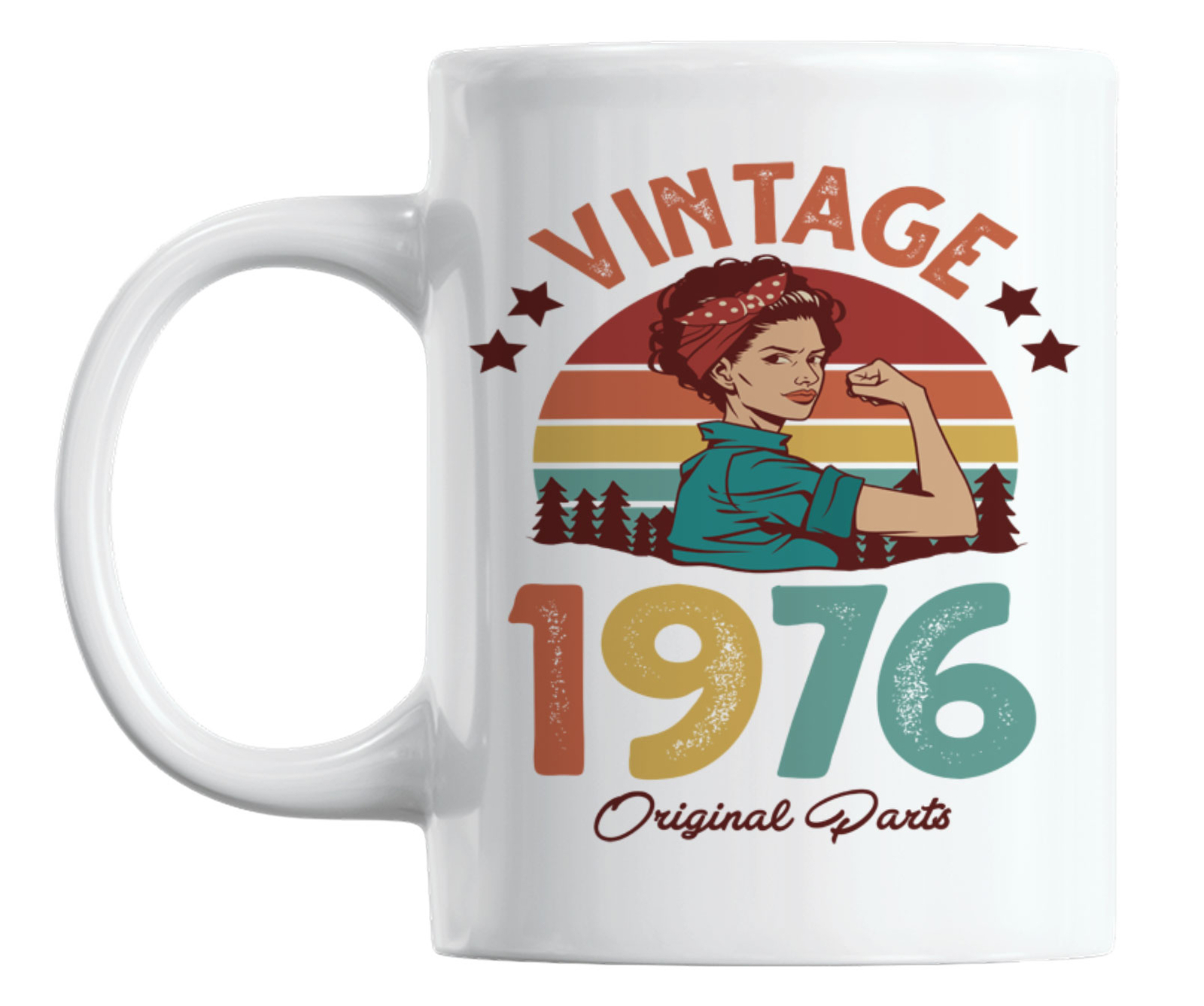 Vintage 1976 feat. a Strong Woman & Retro Sunset Coffee & Tea Mug