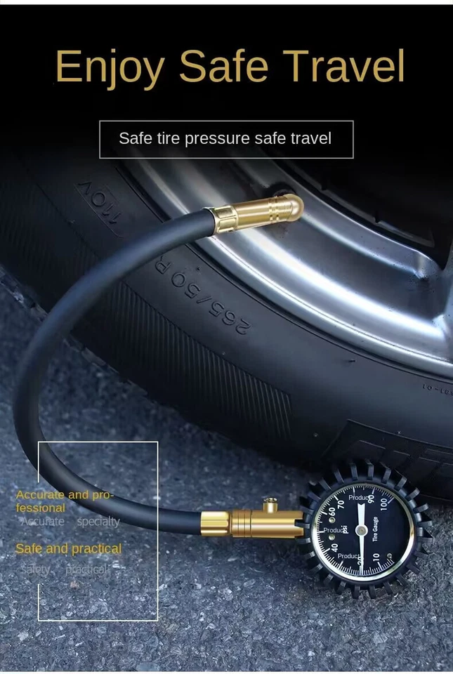 Manômetro medidor medidor de pressão de ar pneu de carro testador com 0-100 PSI com tubo de borracha - Imagem 4 de 4