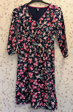 Joules Jude Navy Floral Print Midi Dress Size UK 10
