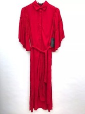 Zara Rosso Increspatura Manica Midi Vestito Taglia M Ref 5065 226