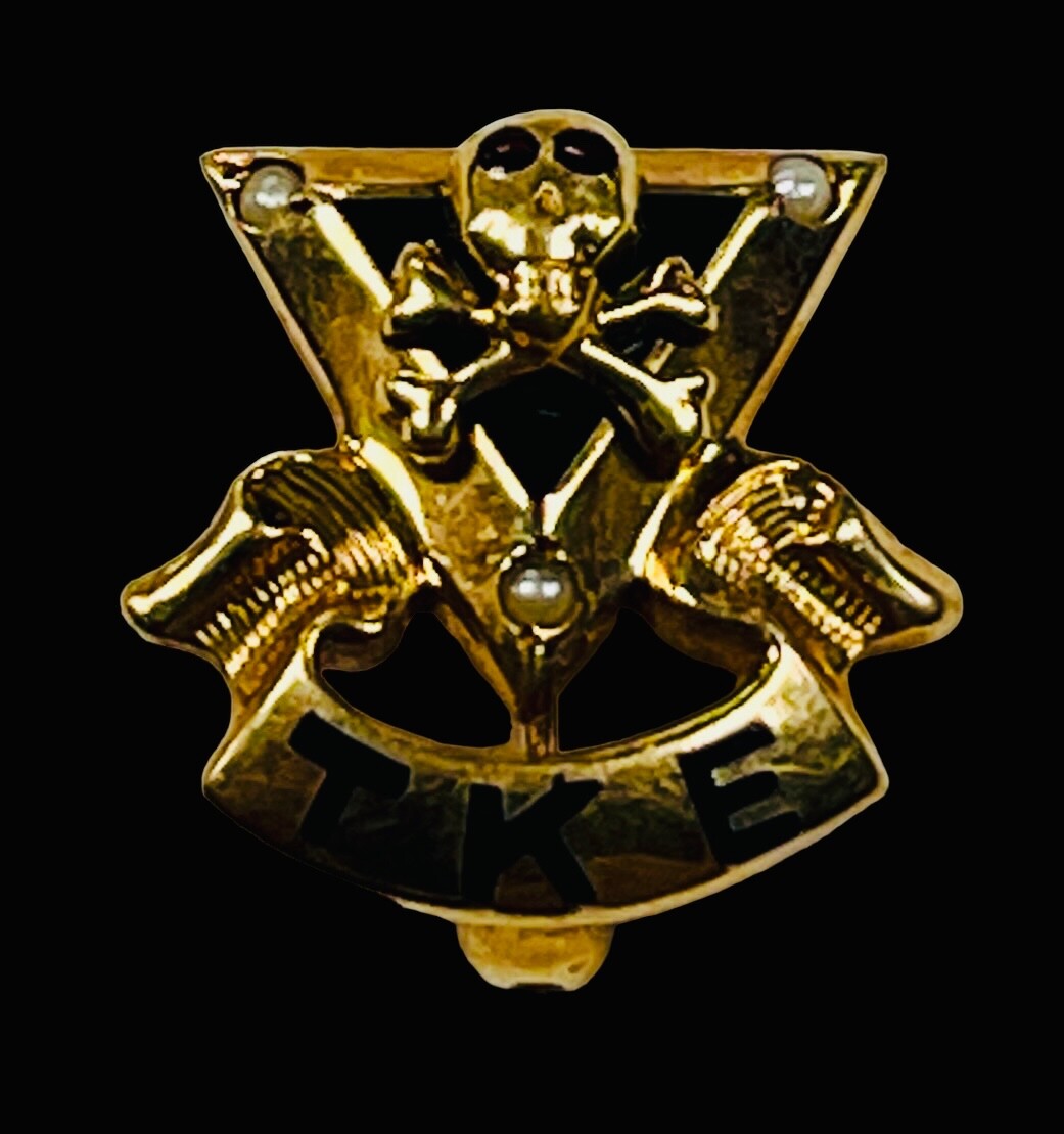 Vintage Tau Kappa Epsilon Skull Pin 10k Gold Pearl Ruby TKE