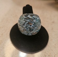 Handmade MURANO   Art Glass Dome Ring Aqua Blue With Gold Sparkles Size 8.5