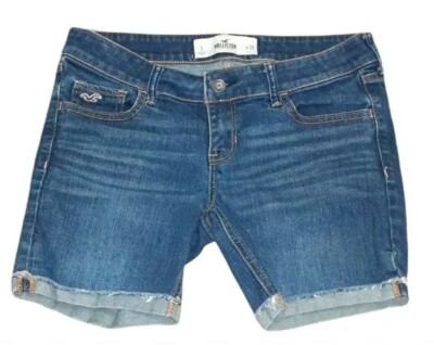 Hollister Womens Denim Shorts Low Rise Cuffed Size 3/26 Medium Wash b77 