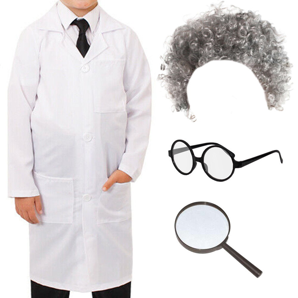 JUEGO DE DISFRACES DE MÉDICO PARA NIÑOS ABRIGO DE LABORATORIO PELUCA GAFAS DÍA MUNDIAL DEL LIBRO DISFRAZ