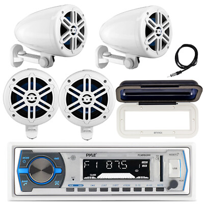 Pyle Marine Bluetooth Receiver, 4x 5.25'' 180W Off-Road Speakers, Cover, Antenna
