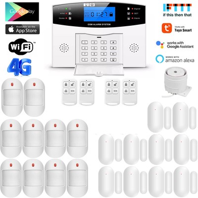 G54 WiFi+4G 3G Wireless Office Home Security Alarm System+Alexa+Google+TUYA APP