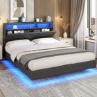 COSTWAY 4FT6 Double/5FT King Metal Bed Frame with RGB