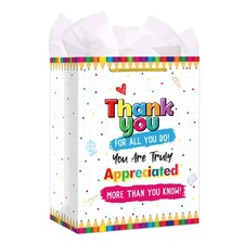 Teacher Appreciation Gift Bags - 11.5" Teacher Gift Bag with Tissue Paper and...