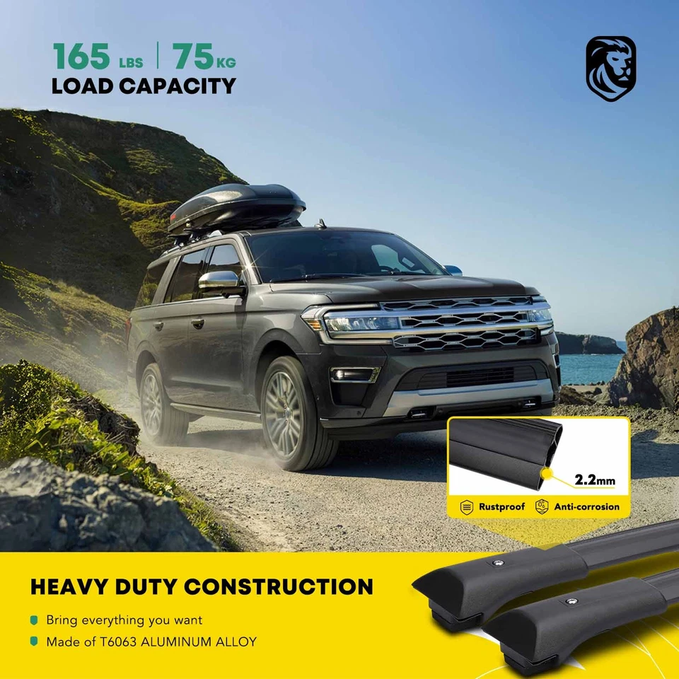 Barra transversal de techo de aleación de aluminio negra para GMC Acadia 2011-2016 SUV 165 lb Foto 3 de 4