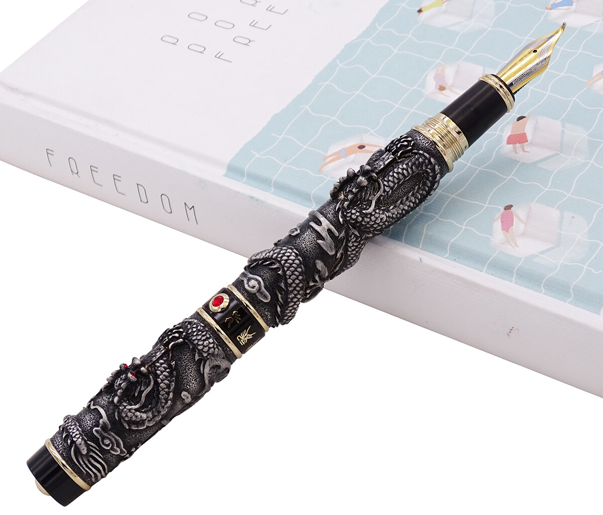 Jinhao Vintage Calligraphy Fude Fountain Pen Double Dragon Gray