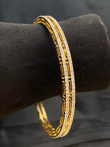Pave 4,98 Cts Rotondo Brillante Diamanti Doppia Fila Bangle Braccialetto 14K Oro - Foto 9 di 16