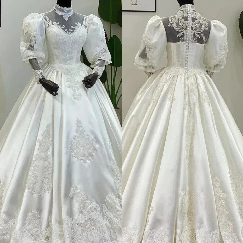 Hochzeitskleid Einfaches Brautkleid Spitze Applikationen Lange Ärmel Vintage - Bild 1 von 4