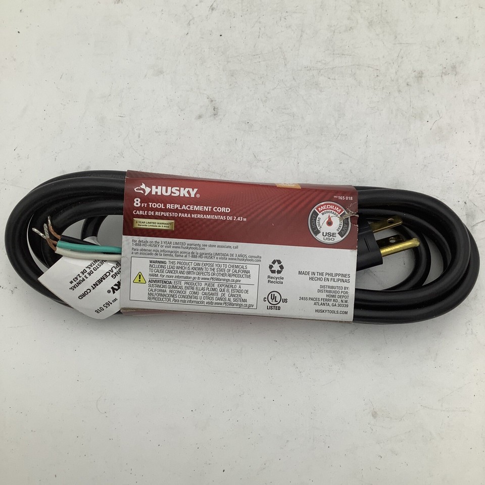 Husky 8 ft. Black 16/3 MediumDuty Tool Replacement Cord eBay