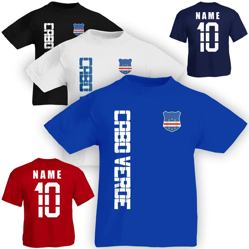 Kinder T-Shirt Trikot Kap Verde Cabo Verde inkl. Name & Nummer S M L XL XXL Fuss - Bild 1 von 1