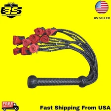 Genuine Cow Hide Leather Flogger 9 Braided Falls Heavy Roses & Steel Studs flog