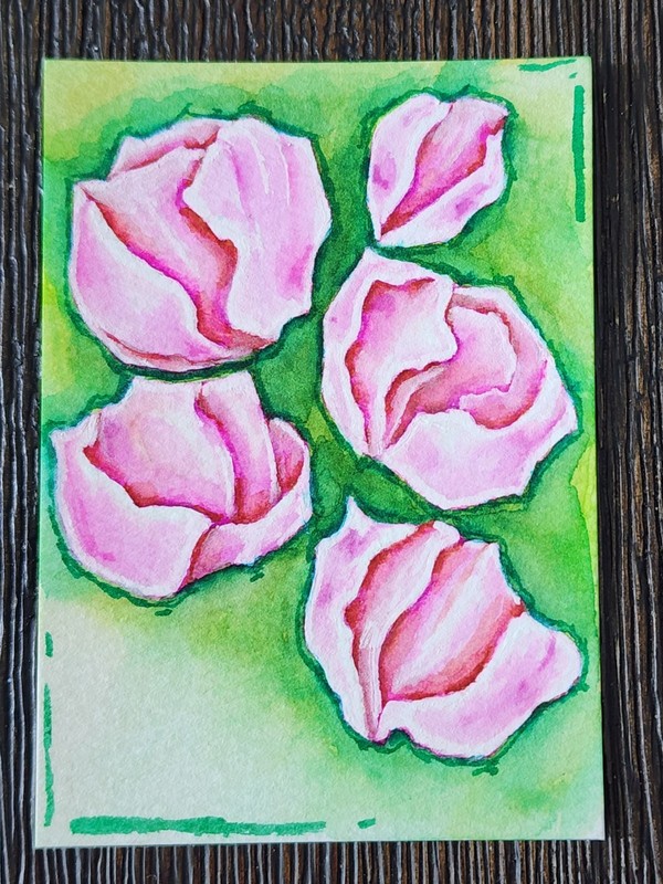 ACEO Watercolor and Gel Pens 2.5 X3.5 Art Card. Signed by Artist