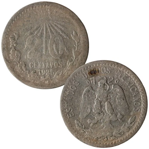 1925 Mexico 20 Centavos Silver — photo from the most recent tracked eBay sale