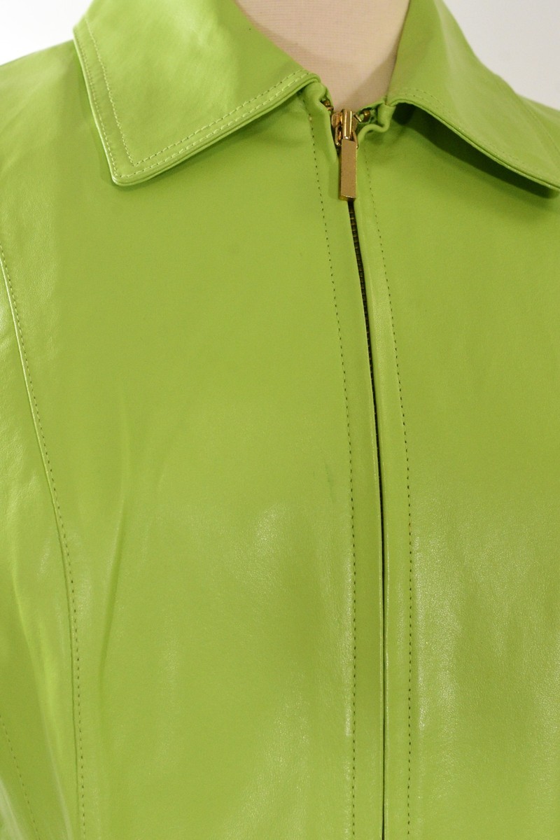 Colebrook Lime Green Leather Jacket Womens 8 Full Zip Front Moto