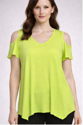 Clara Sun Woo Short Sleeve Cold Shoulder Shark Bite Hem Top Bright Yellow XL EUC