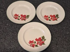 3 Vintage Cuthbertson China Red Poinsettia 7" Bread Plates Made in England